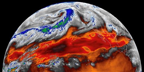 NOAA globe illustration - Pacific Ocean Atmospheric River 